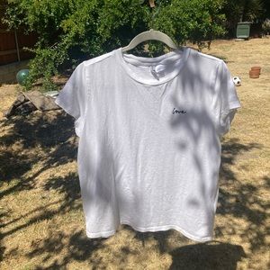 Women’s size large divided white shirt love